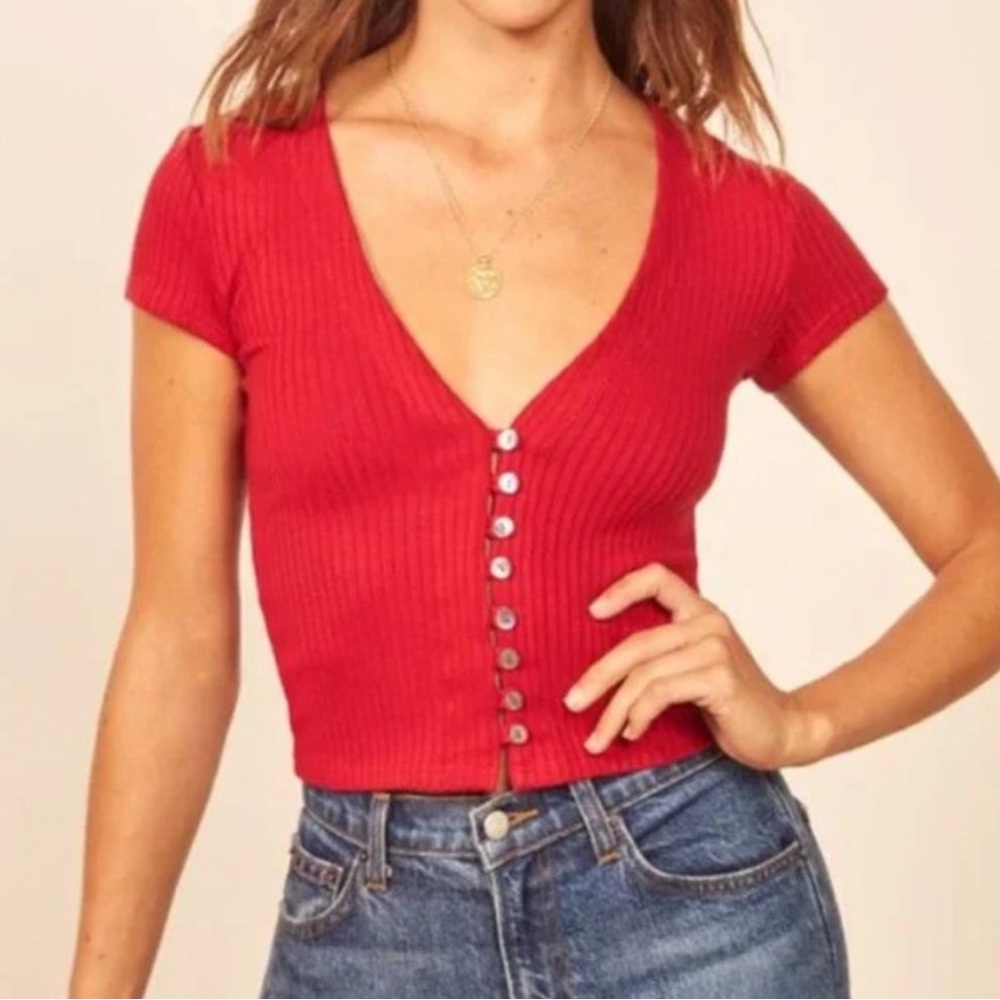 Reformation Nella Crop Cherry Red Medium